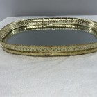 Vintage  Mirror Vanity Dresser Perfume Tray Metal Gold Tone Filigree 13   x 9 25   