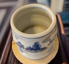Vintage Blue   White Porcelain Brush Pot  Hand-painted Asian Landscape