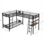 Heavy Duty Triple Bunk Bed L-shaped Metal Bed Frames Loft Bed W  Desk And Shelf