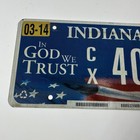 Indiana License Plate Cx4076 In God We Trust 2012 Exp 03-14 Collectible