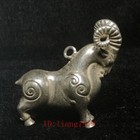 Old Chinese Tibet Silver Zodiac Sheep Statue Necklace Pendant Amulet Gift H 4 Cm