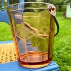 Art Deco Pink Etched Glass Ice Bucket Diamond Floral Pattern Vtg Barware Metal