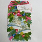 Vintage Mid Century Christmas Greeting Card Bells Hot Pink Lime Green Norcross