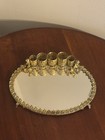 Vtg Oval Mirrored Vanity Tray Gold Tone Filigree Metal Edge W  Lipstick Holders