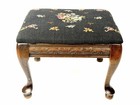 Vintage Carved Wood Foot Stool Ottoman Floral Needlepoint Seat Black Antique