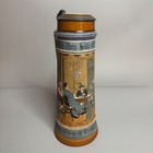 Vintage German Beer Stein Der Rekrut Tavern Scene Pewter Lid Base Crack Read