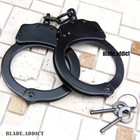 Black Double Lock Nickel Plated Heavy Duty Steel Hand Cuffs   Pepper Spray Set