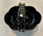 Black Porcelain Basket With Handed Painted Flowers 