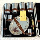 Vintage Travel Bar - Portable Cocktail Kit With Key  Mild Leatherette Pealed
