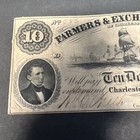 1854 Charleston Sc Farmers   Exchange Bank Ten Dollars  10 Obsolete Note Paid