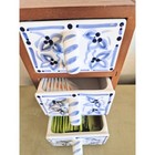Vintage Tea Spice Cabinet 3 Drawer Wood White Blue Porcelain Cottage Boho 