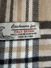 Cashmere Feel Plaid Scarf Beige Check Fringe Italy Design