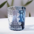 Japanese Style Edo Kiriko Glass Whisky Glass Tumbler Hand Cut To Ink Blue 8oz