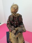 7 25    Vintage 1940 s Appalachian Art Wood Nut Head Poppet Seated Lady Cotton  me