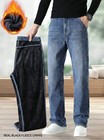 Men s Fleece Lined Jeans Winter Warm Stretch Straight Leg Denim Pants