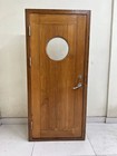 Vintage Original Maritime Ship Teak Wooden Door With Brass Porthole Window