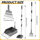 Dog Pooper Scooper Long Handle Stainless Metal Tray Rake Set With Adjustable