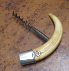 Vintage Boar s Tusk Corkscrew With Sterling Silver End Cap  Ab