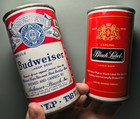 2 Early Pull-tab Beer Cans - Budweiser Tab Top   Black Label Empty Attic Find