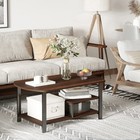 Vintage Industrial Coffee Table With Under-top Storage Shelves And Rounded