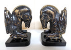 Pair Of Vintage Bookends Horse Heads Brass bronze    W  Marble Base Equestrian