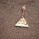 Gold Tone Triangle Balalaika Brooch Pin W  Chain Dangle Clear Rhinestones 3 In