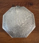 Vintage Asian Themed 950 Silver Mirror   Powder Compact With Floral Design
