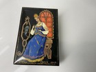 Vintage Black Lacquer Trinket Box Hand Painted Russia Small Fairytales Folk