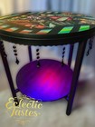 Black Whimsical Round Accent End Table small Edgy skull mermaid Statement Table
