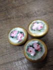 Vtg 3 Pc Round Painted Pink Peony Flower Stud Button Lot Porcelain  1 In  Nice 