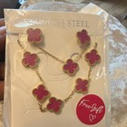 Stainless Steel Pink Clover Design Jewelry Set Earrings Necklace