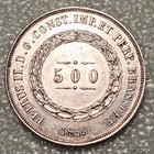 1859 Brazil 500 Reis Pedro Ii  High Grade Silver World Coin