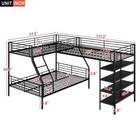 L-shaped Metal Twin Over Full Bunk Bed twin Size Loft Bed W  4-built-in Shelves