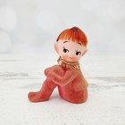 Vintage National Potteries Japan Flocked Pixie Elf With Red Hair Figurine