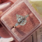 2 24ctw Pear   Baguettes Real Moissanite 3-stones Ring In 14k White Gold Plated