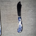 Vtg Blue Willow - Crescent Butter   Trinket Dish    Matching Knife  2pc  Japan