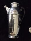 Vintage Mcm Art Deco Hammered Chrome Cocktail Martini Bar Shaker   8 Glasses