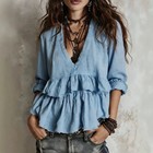 Womens Casual Long-sleeve V-neck Top