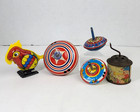 5 Vtg Tin Toys Spinning Top Wind Up Parrot Musical Lithograph Not Working