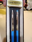 Vintage Sheaffer Ballpoint Pen   Pencil Set - Blue Barrels Chrome New