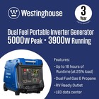 Westinghouse Open Box 5000 Watt Dual Fuel Inverter Generator With Co Sensor