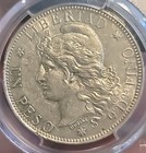 Argentina 1882 Peso Rare Undergraded Pcgs 50   Luster sharp Detail Beauty 