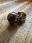Vintage Brown Agate Stone Topped Metal Vintage Pill Trinket Box Silver Tone