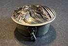 Vintage Mexico  Silver Tone Abalone Shell Small Hinged Trinket Pill Box 1 5 