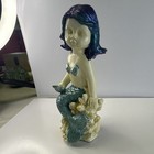 Mermaid Girl Figurine Fantasy Blue Hair Teal Tail Seashell Top Coral Base
