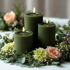 Set Of 3 Loden Green Ribbed Led Candles     Flameless  Remote  Battery Operated