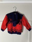 Vintage Little Angel Knit Hoodie Sweater Kids Retro Geometric Aztec Red Blue 3t