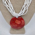 Vintage Tribal Papua New Guinea White Bead Coconut Shell Multi Strand Necklace