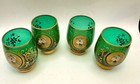 Vintage Green Glass Cordial Shot Glasses Set 4 Hand Painted Gold Gilt Floral