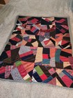 Antique 73 X 63 Crazy Quilt Wool Velvet  Upcycle Repurpose  Handmade Quilt